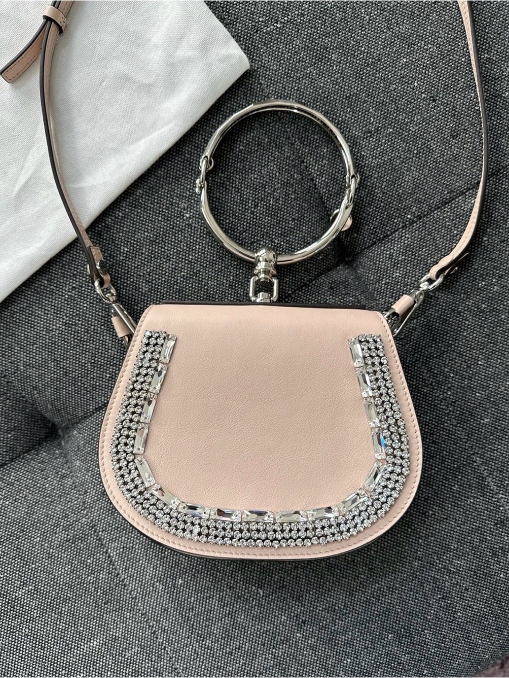 Chloรฉ Nile Crystal Embellished Bracelet Cement Pink Leather Cross Body Bag